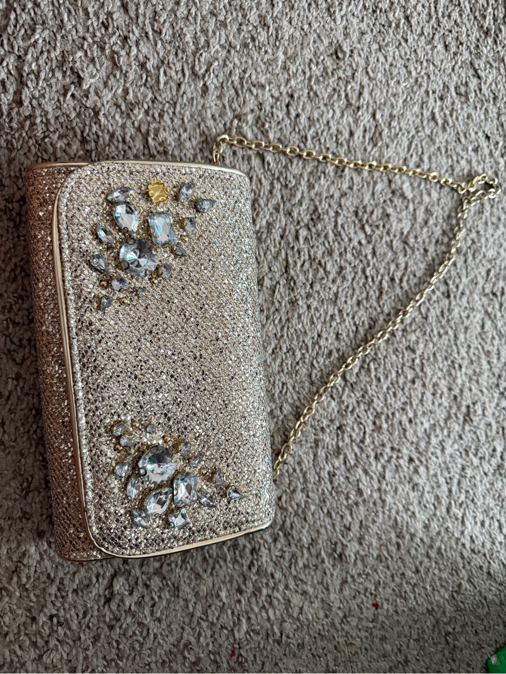 Gianni Bini Gold Crystal-Embellished Mini Evening Bag with Chain